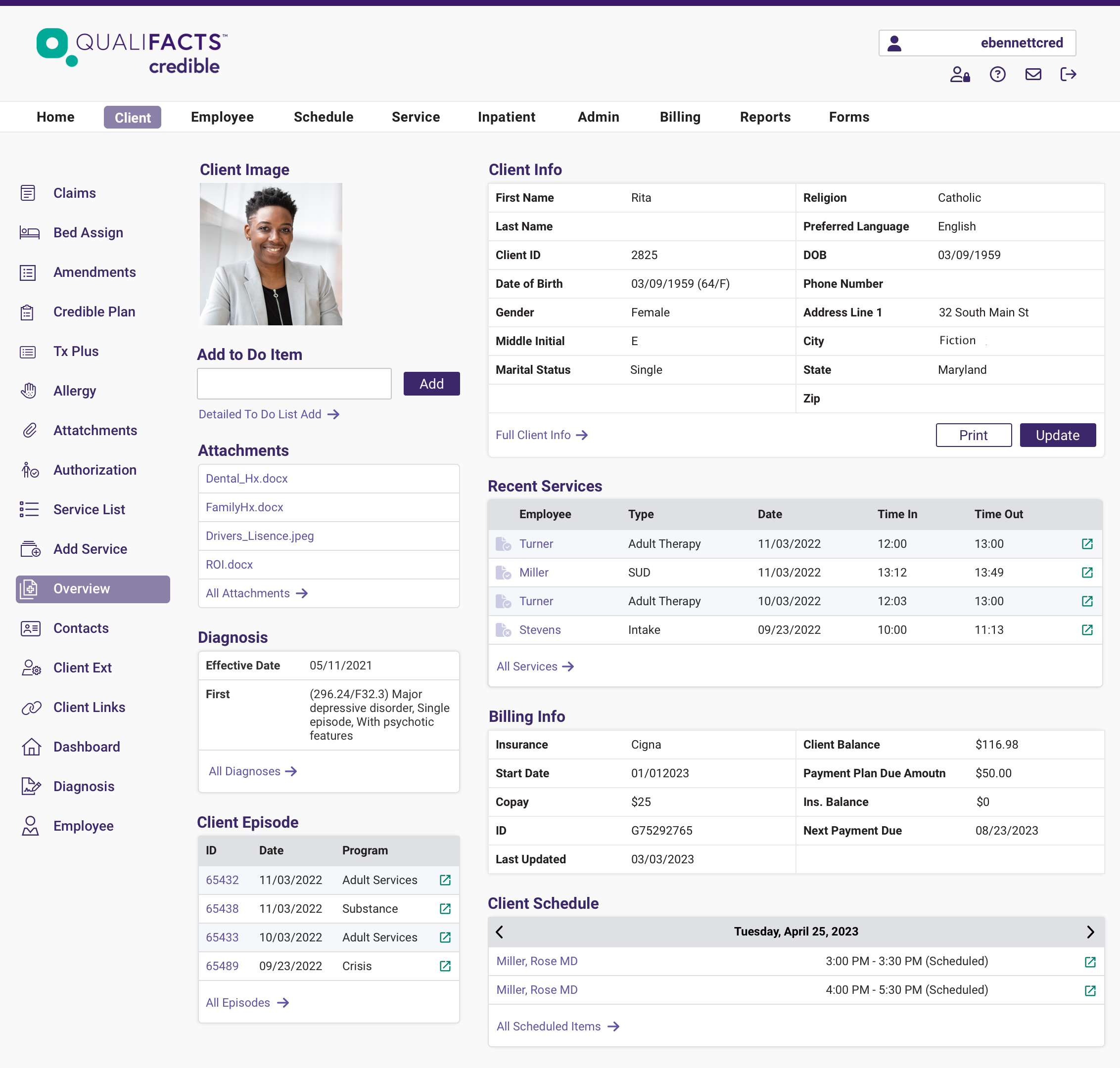 screenshot of Qualifacts Credible